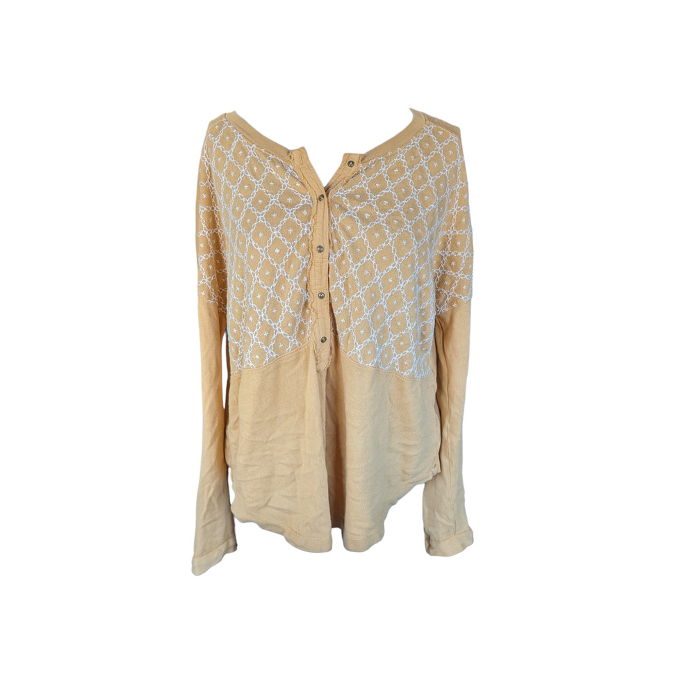 FREE PEOPLE Henley Top - Peach Free Spirit High-Low Oversized HENLEY S